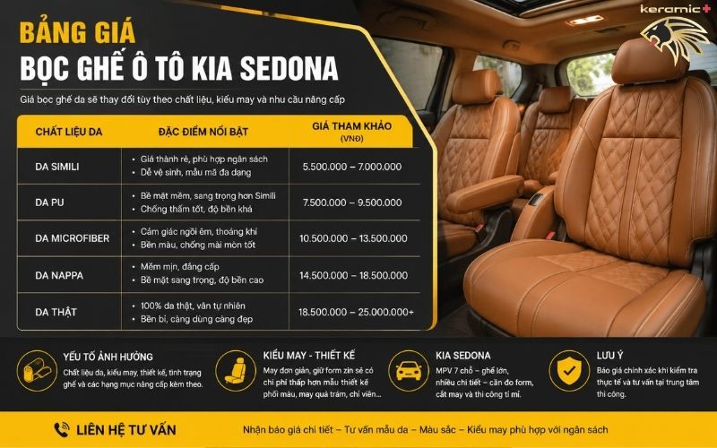 Bọc ghế da Kia Sedona Bọc ghế da Kia Sedona