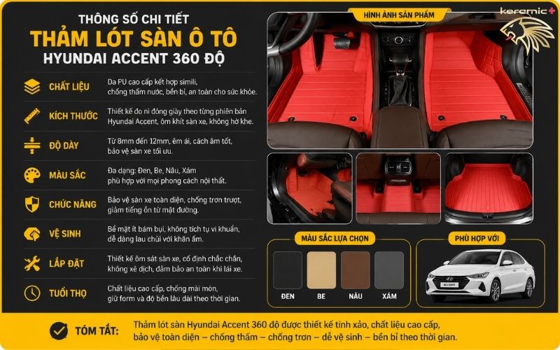 Thảm lót sàn ô tô 360 độ cho xe Hyundai Accent Thảm lót sàn ô tô 360 độ cho xe Hyundai Accent