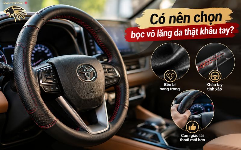 bọc vô lăng da thật
