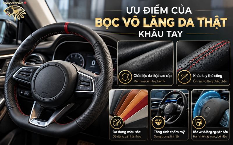 bọc vô lăng da thật