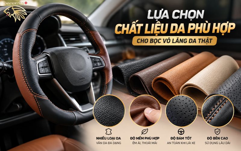 bọc vô lăng da thật